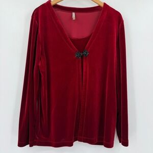 Womens Red Velvet Pullover Top Size XL Gothic Romantic Holiday Velour